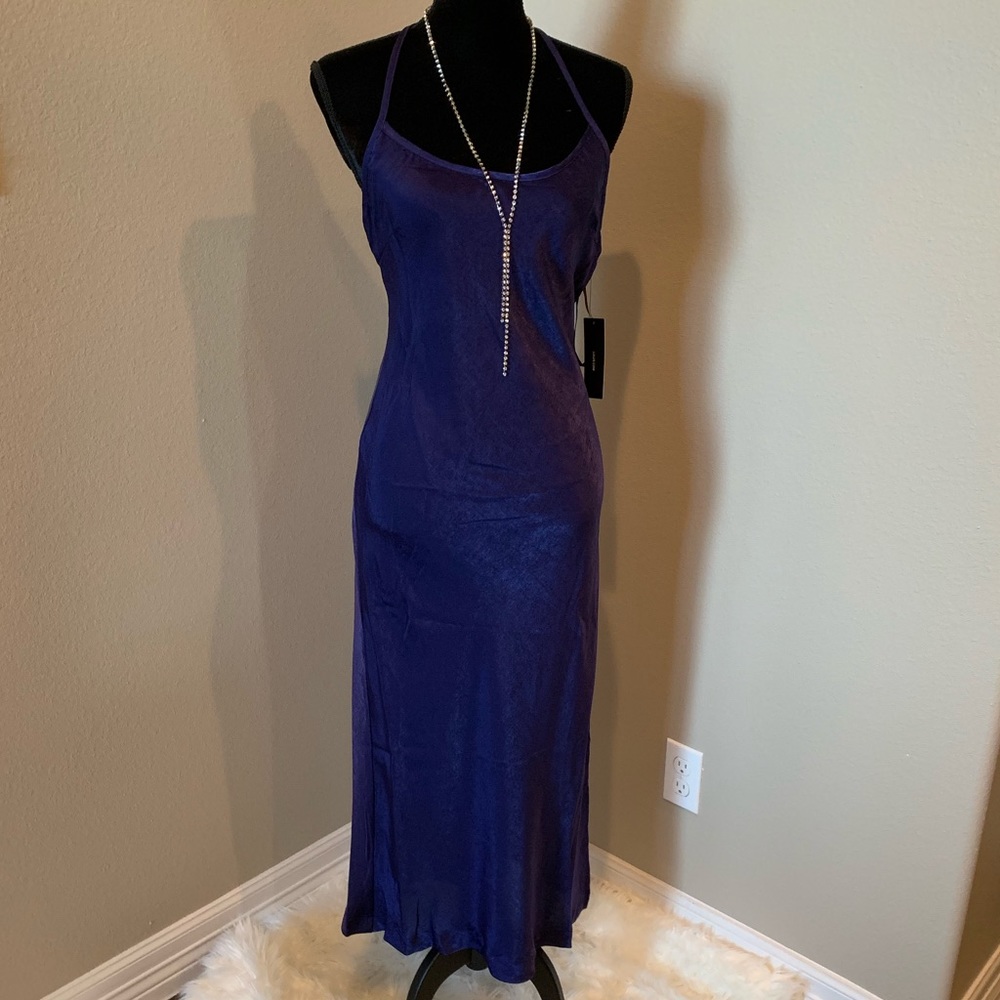 ROYAL BLUE SATIN MIDI SLIP DRESS